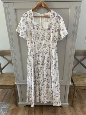 Floral Lavender Midi Dress - Women's White & Lavender Floral Dress